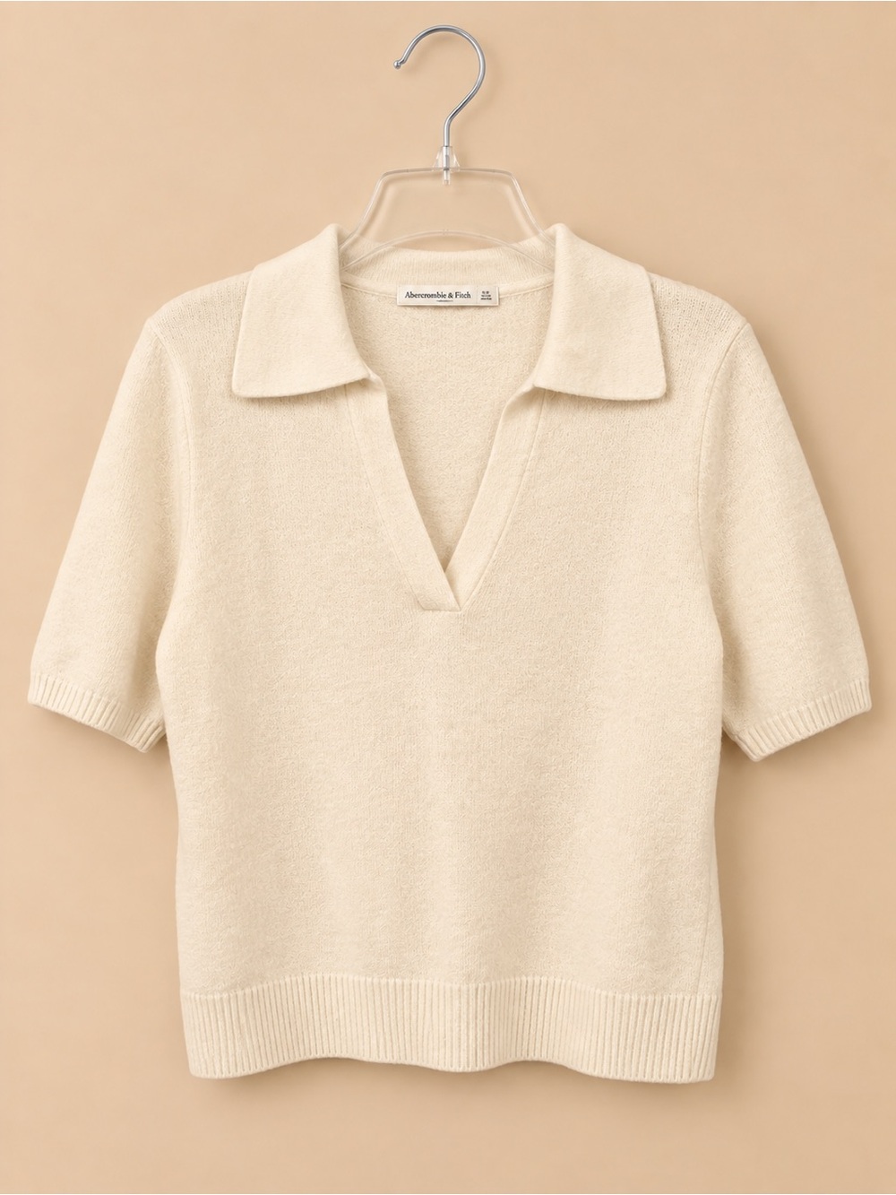 Abercrombie & Fitch Cream V-Neck Short-Sleeve Polo Sweater